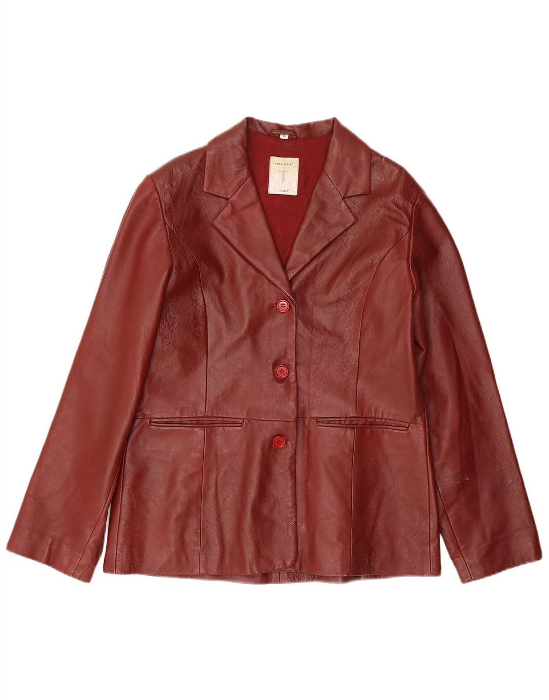 Conbipel Dame 3-knaps læder blazerjakke IT 46 Large Burgundy Læder