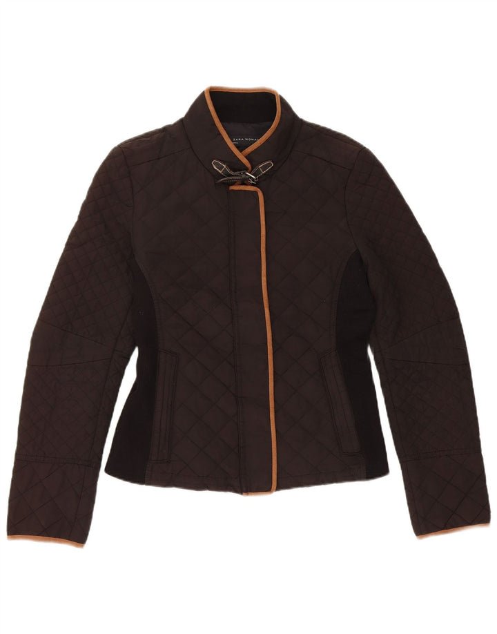 Zara Quiltet jakke til kvinder UK 12 Medium Brun Polyester