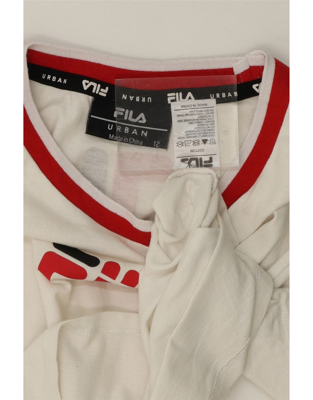 FILA Womens Crop Graphic T-Shirt Top UK 12 Medium White Cotton Vintage Fila and Second-Hand Fila from Messina Hembry 