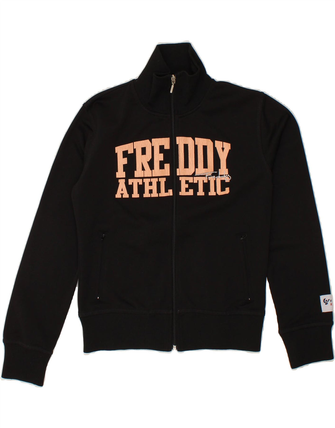 FREDDY Womens Graphic Tracksuit Top Jacket EU 42 Large Black Cotton Vintage Freddy and Second-Hand Freddy from Messina Hembry 