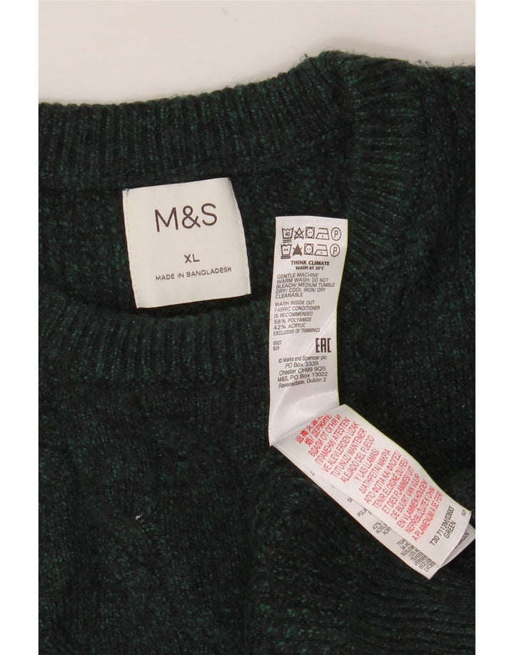 MARKS & SPENCER Herre sweater med rund hals XL Grøn polyamid