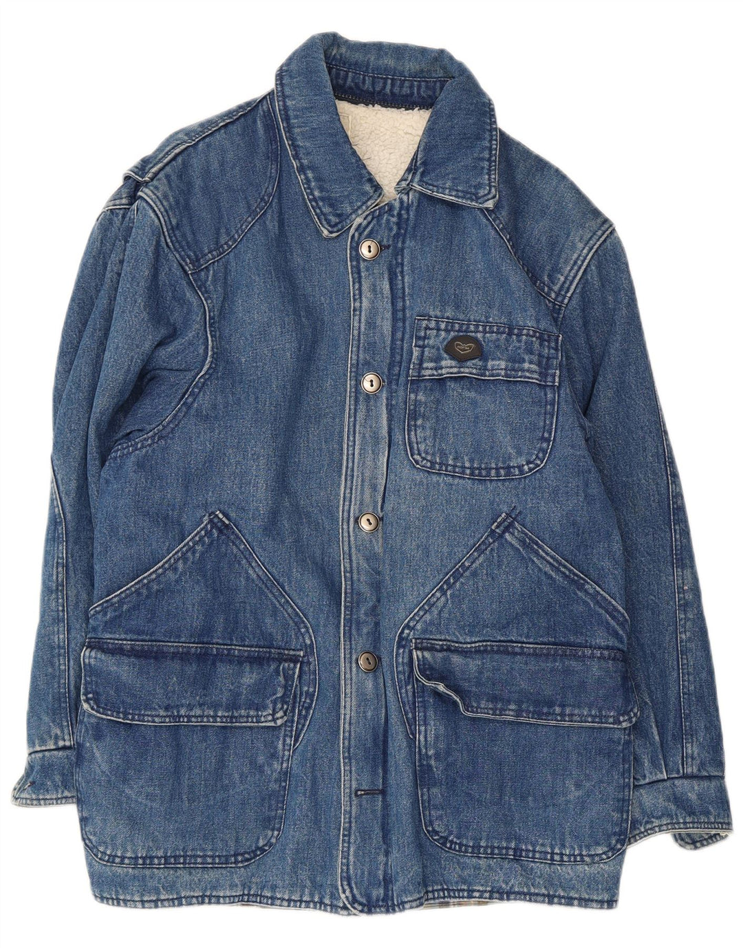 POP 84 Herre Sherpa Denim Coat UK 36 Small Blue Polyester