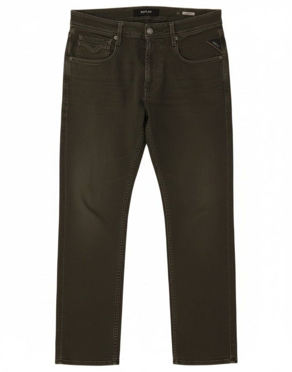 Replay Dame Anbass Slim Jeans W31 L29 Khaki Bomuld