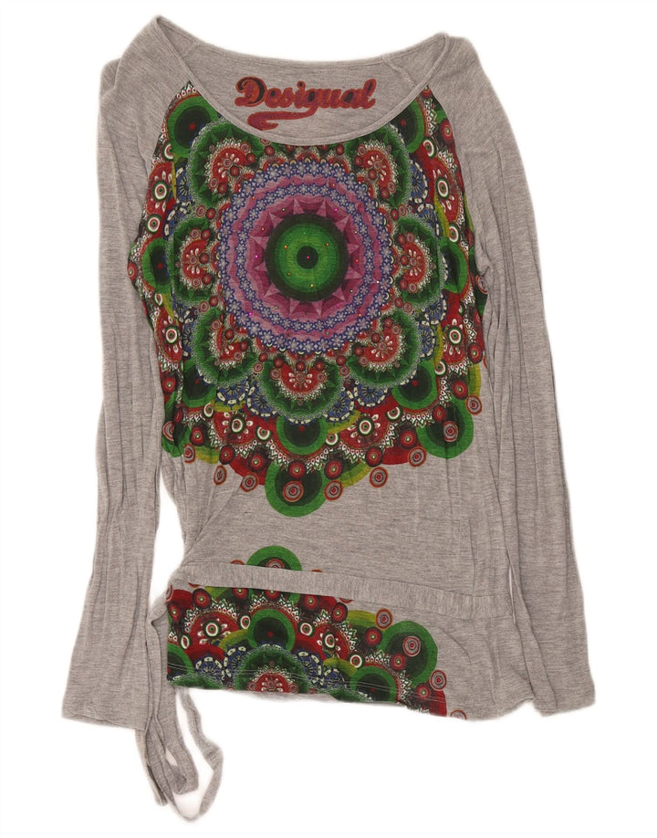 Desigual Dame Grafisk Top Langærmet UK 12 Medium Grå Geometrisk