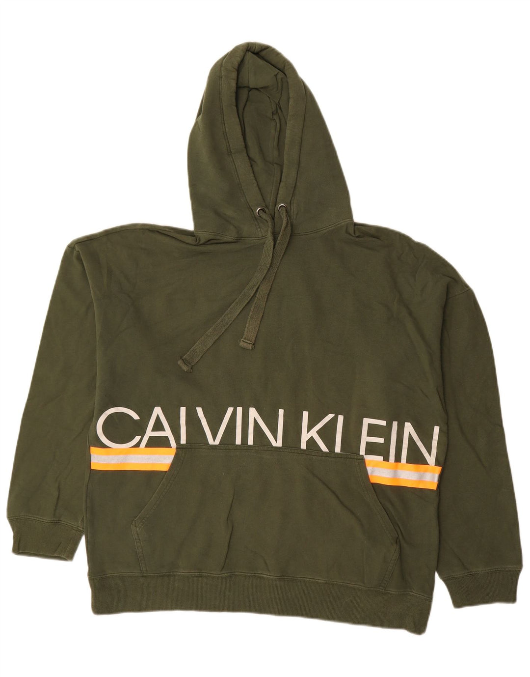 CALVIN KLEIN Dame Oversized grafisk hættetrøje trøje UK 16 Large Khaki
