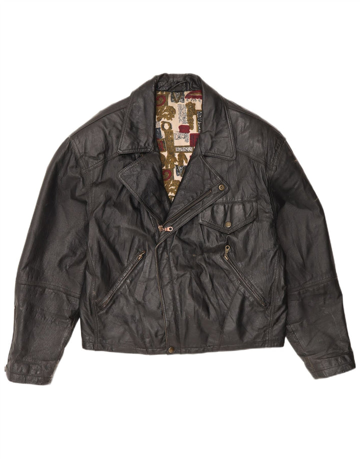 Vintage Herre Læder Biker Jacket IT 50 Medium Sort