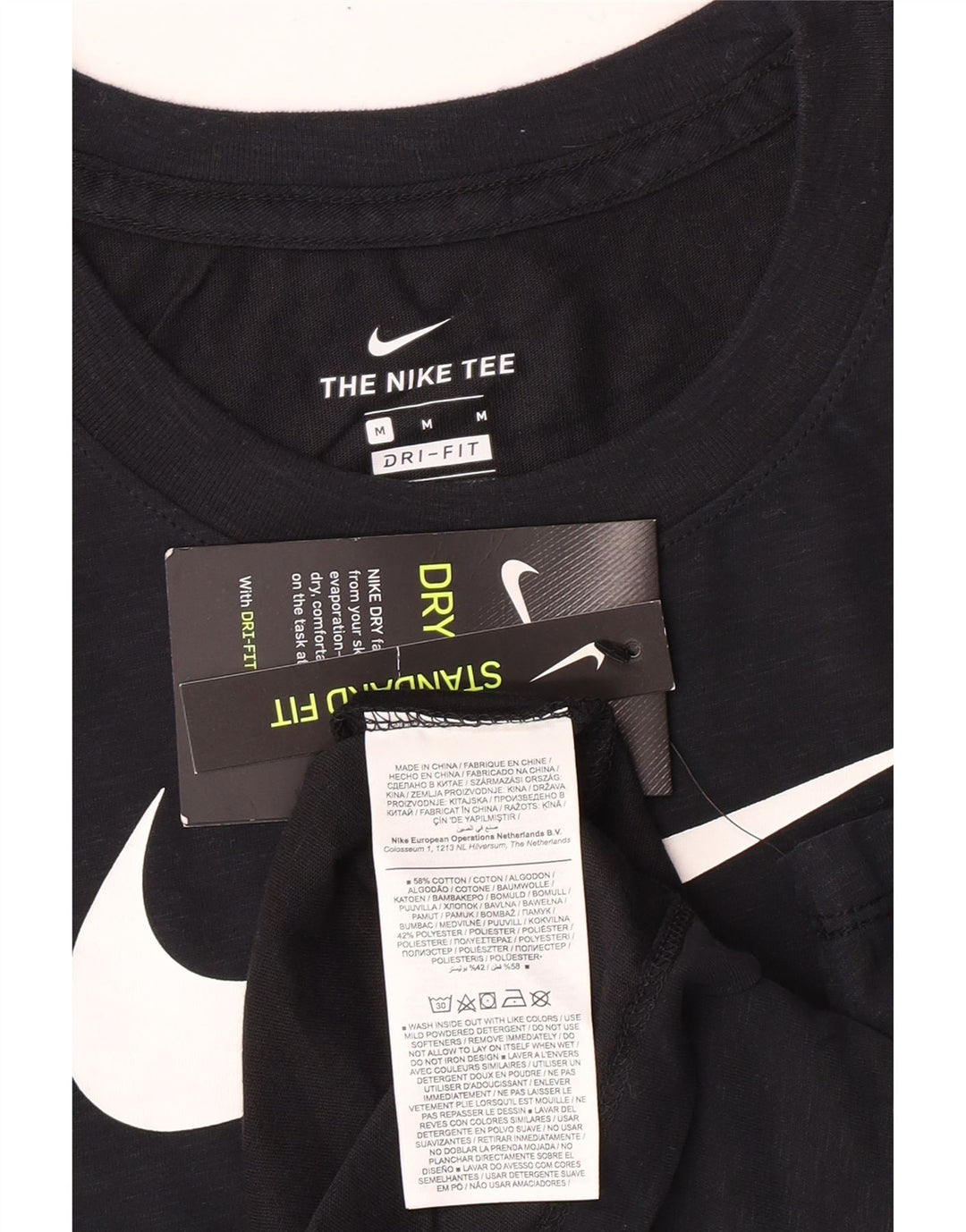 Nike Dame Dri Fit Grafisk T-Shirt Top UK 14 Medium Sort Flecked Bomuld