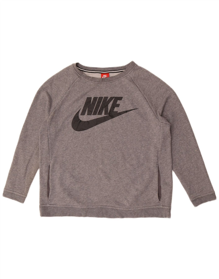 Nike Dame Grafisk Oversized Sweatshirt Jumper UK 16 Stor Grå Bomuld