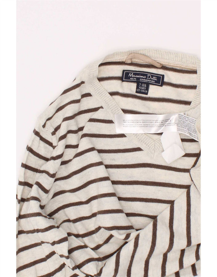 Massimo Dutti Boys V-hals sweater 7-8 år Hvidstribet bomuld