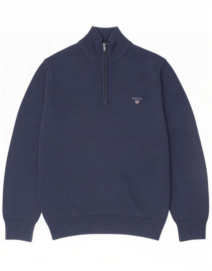 Gant Herre Zip Neck Jumper Sweater Medium Navy Blue Bomuld