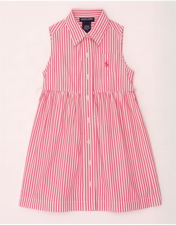 Ralph Lauren Piger ærmeløs skjortekjole 2-3 år Pink nålestribet bomuld