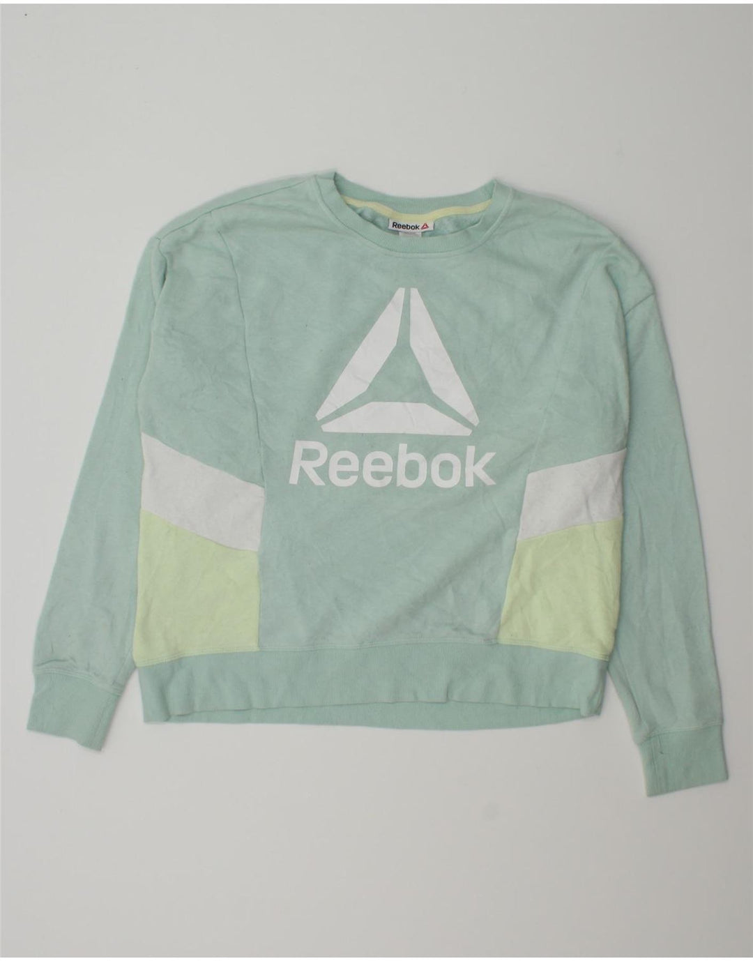 REEBOK Womens Graphic Oversized Sweatshirt Jumper UK 16 Large Green Cotton Vintage Reebok and Second-Hand Reebok from Messina Hembry 
