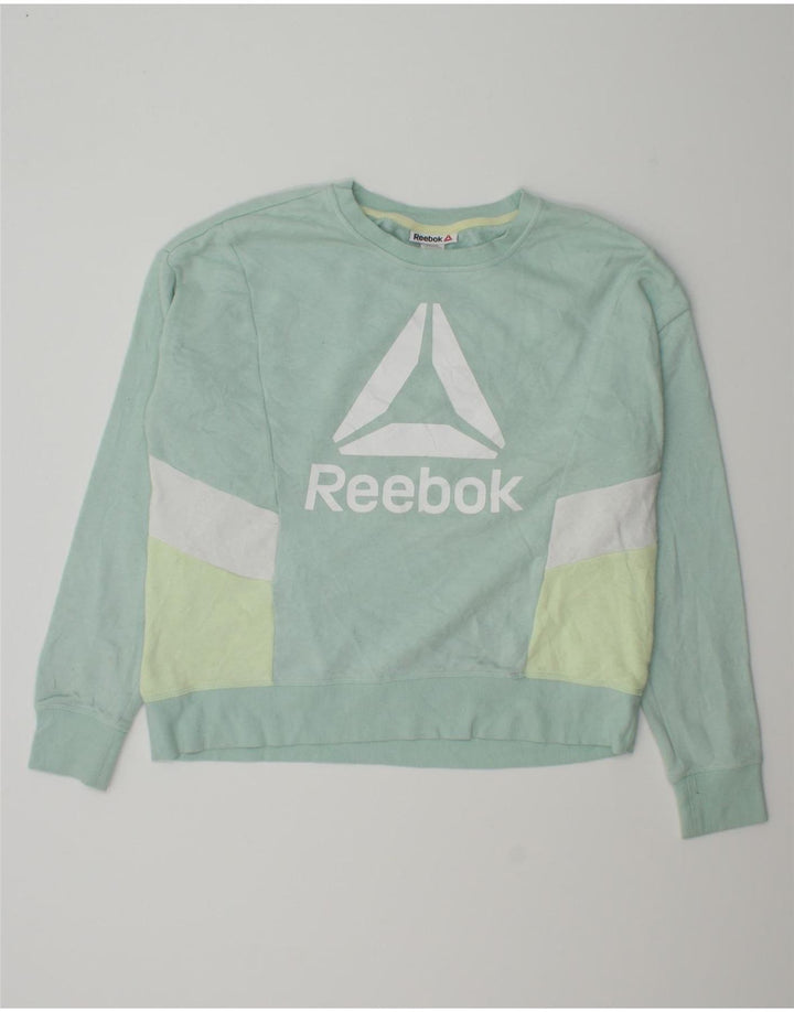 REEBOK Womens Graphic Oversized Sweatshirt Jumper UK 16 Large Green Cotton Vintage Reebok and Second-Hand Reebok from Messina Hembry 