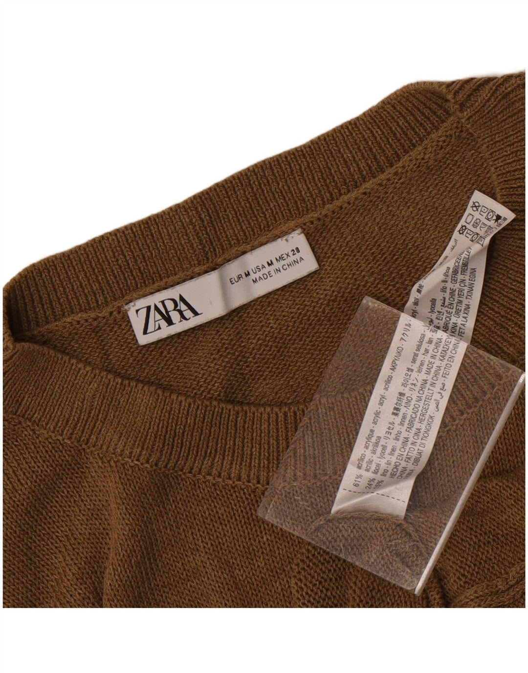 Zara Womens Crop Vest Top UK 14 Medium Brun Akryl