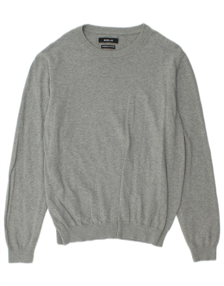 Replay Dame Boat Neck Jumper Sweater UK 14 Medium Grey Bomuld