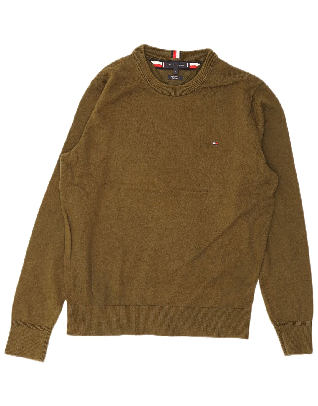Tommy Hilfiger Herre Crew Neck Jumper Sweater Medium Khaki Bomuld