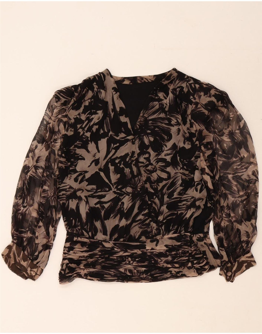 VINTAGE Womens 3/4 Sleeve Blouse Top UK 14 Medium Black Floral Vintage Vintage and Second-Hand Vintage from Messina Hembry 