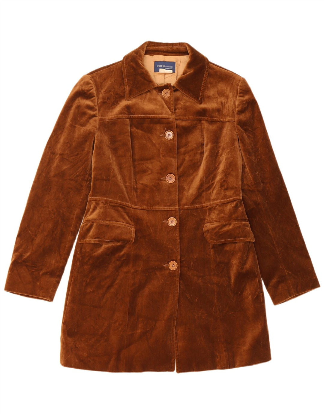 Zara Womens Velvet Overcoat EU 40 Medium Brown Bomuld