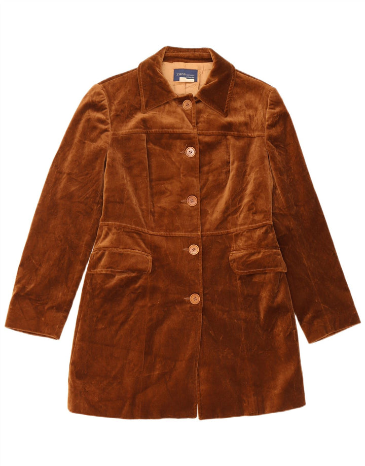 Zara Womens Velvet Overcoat EU 40 Medium Brown Bomuld