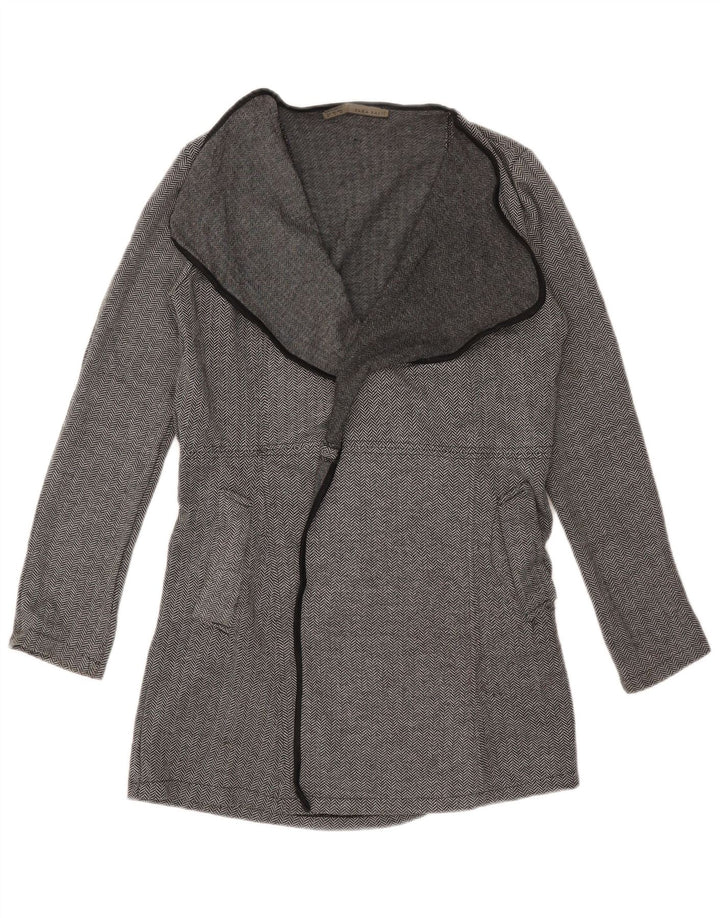 Zara Womens Open Overcoat UK 10 Small Grey Herringbone
