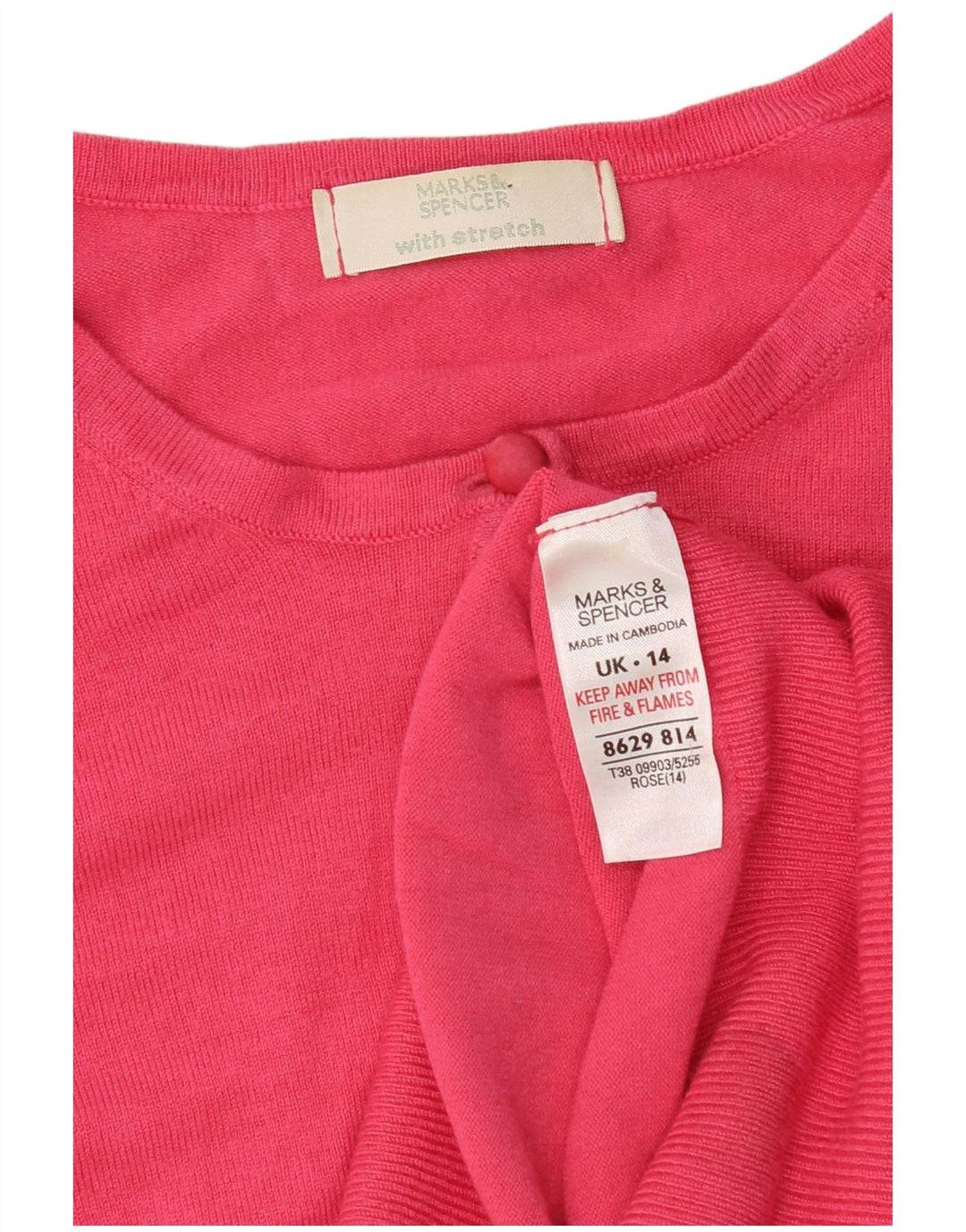 Marks & Spencer Dame Crop Cardigan Sweater UK 14 Medium Pink Viscose