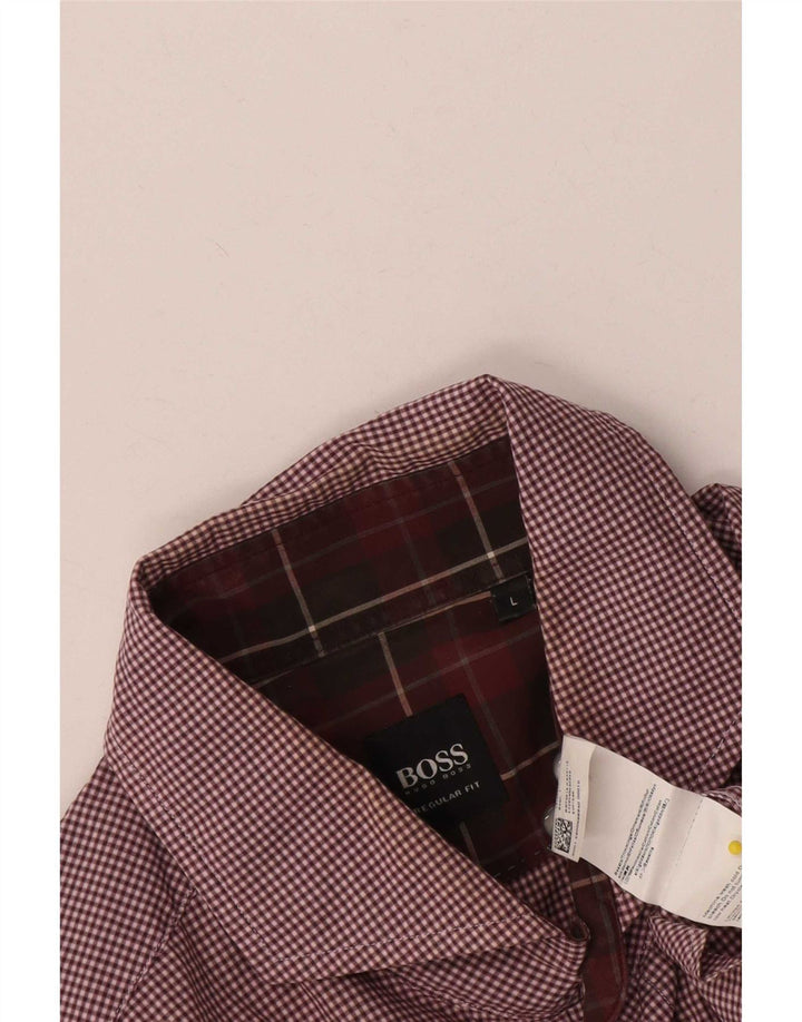 Hugo Boss Herre Regular Fit Skjorte Large Burgundy Gingham Cotton