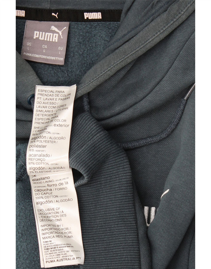 PUMA Mens Hoodie Jumper Large Blue Cotton