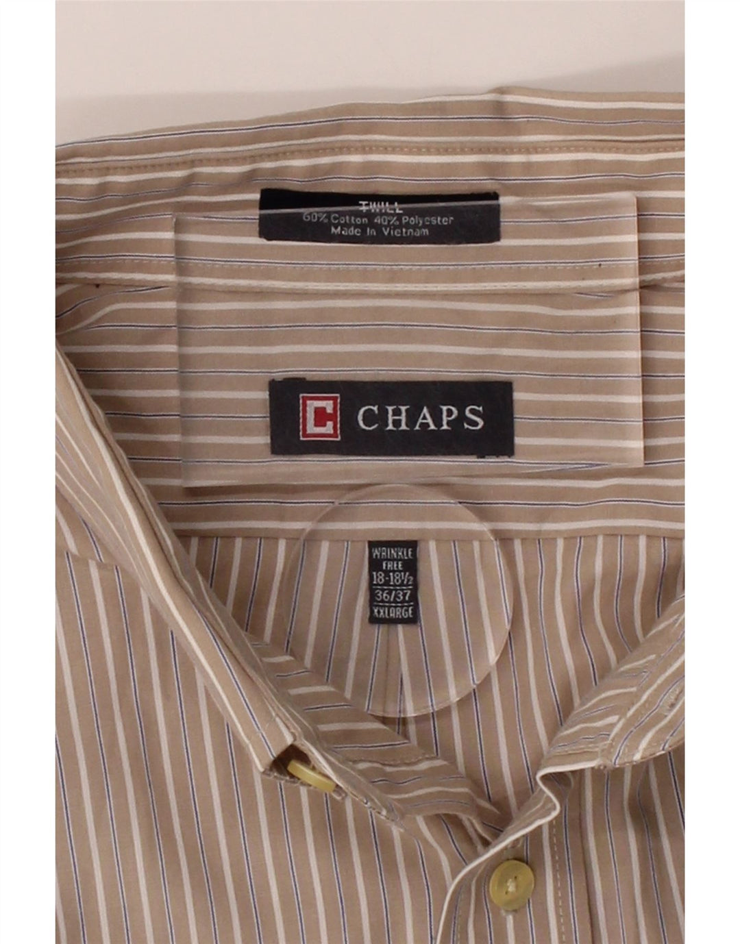 CHAPS Mens Shirt Size 18 1/2 2XL Grey Pinstripe Cotton Vintage Chaps and Second-Hand Chaps from Messina Hembry 
