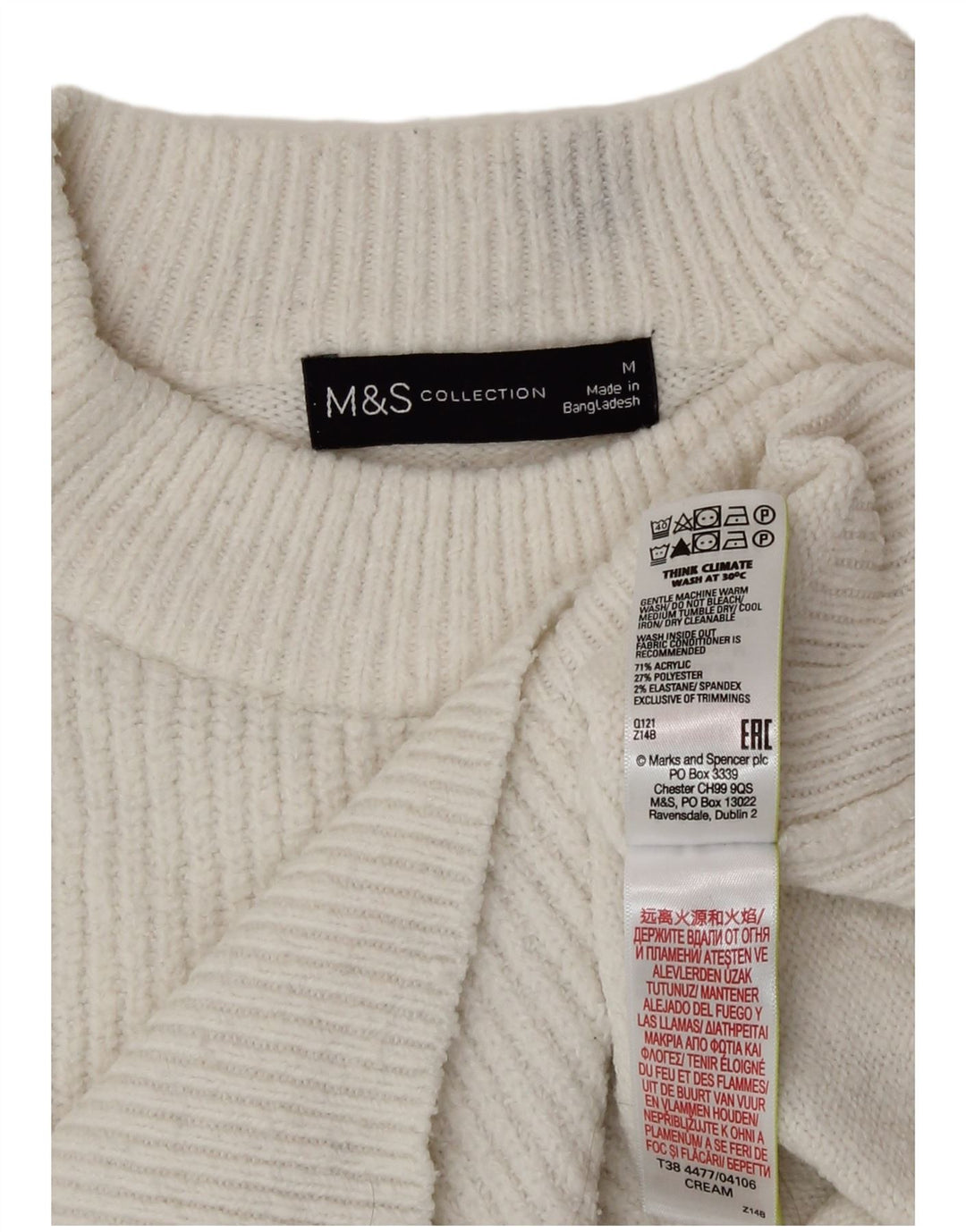 Marks & Spencer Dame sweater med rund hals DK 14 Medium hvid akryl