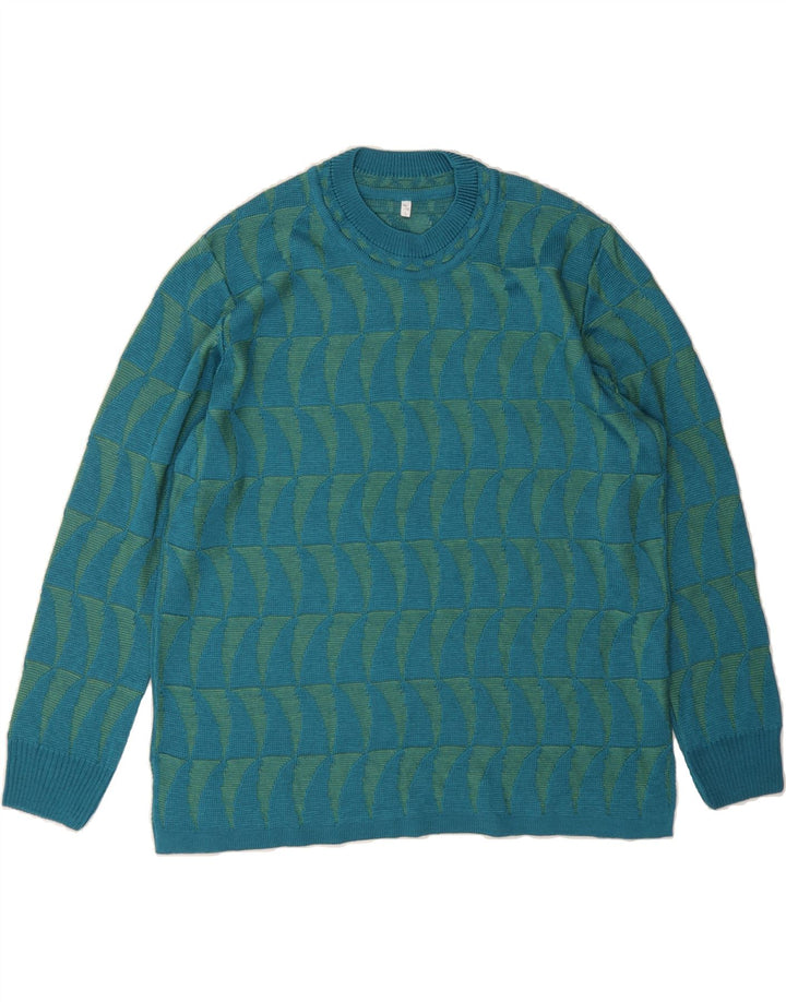 VINTAGE Womens Crew Neck Jumper Sweater IT 44/46 Large Blue Geometric Vintage Vintage and Second-Hand Vintage from Messina Hembry 