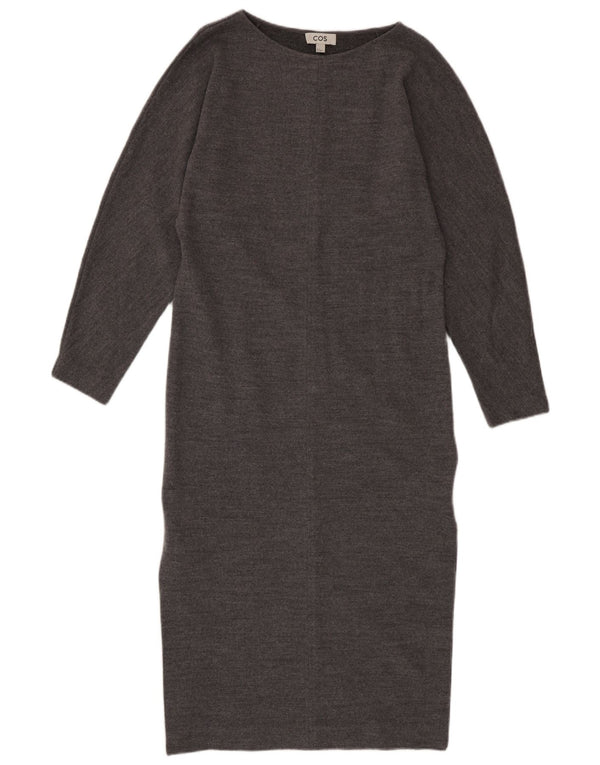 Cos Dame Langærmet Jumper Dress UK 10 Small Grey Uld