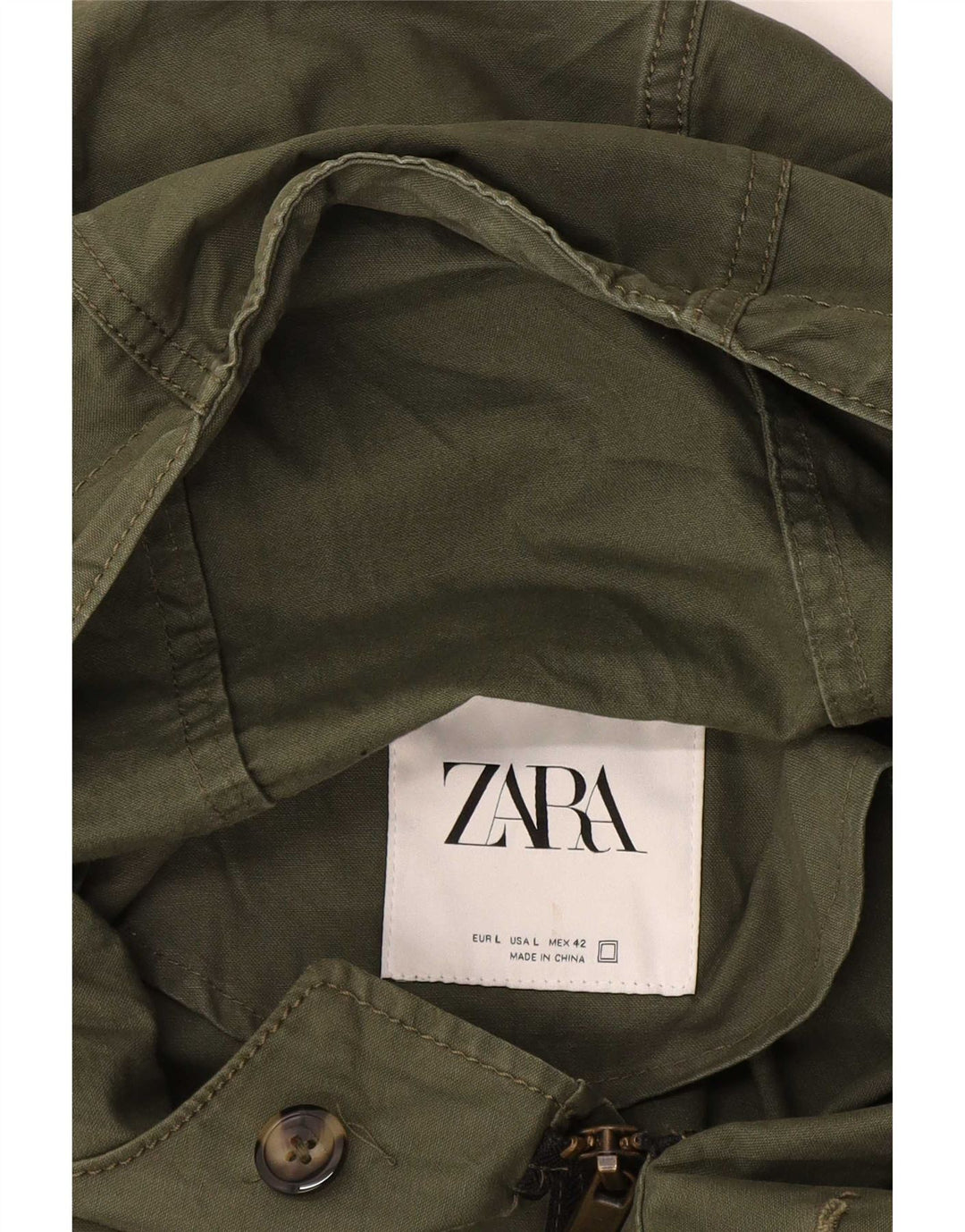 Zara Herre Hooded Parka Jacket UK 40 Large Khaki