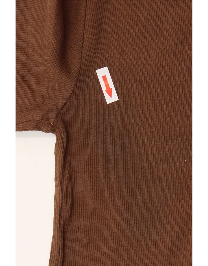 Zara Womens Crop Top 3/4 ærmer UK 12 Medium Brown Bomuld