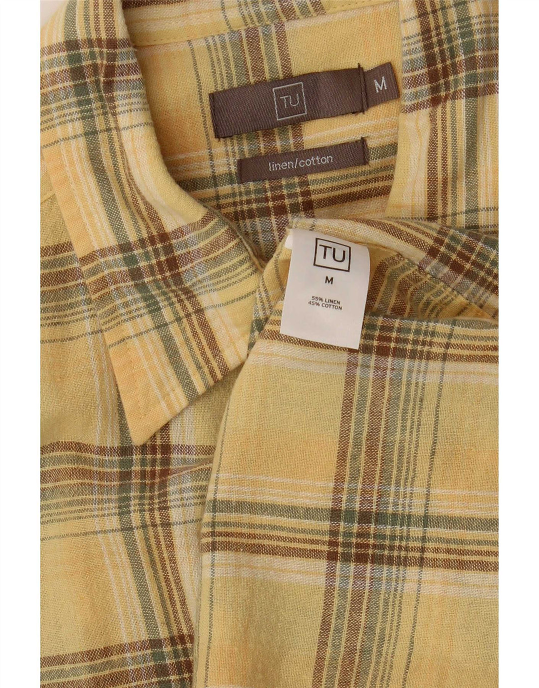 Vintage kortærmet herreskjorte medium gul ternet linned