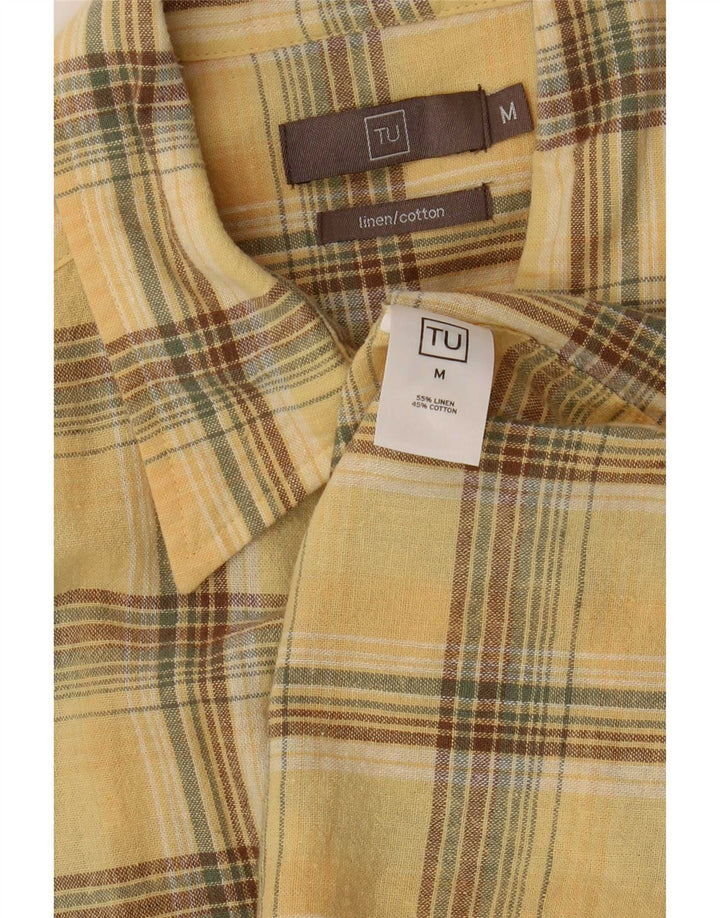 Vintage kortærmet herreskjorte medium gul ternet linned