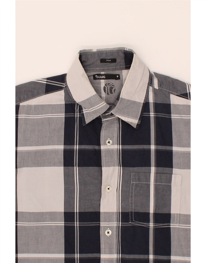 JULES Mens Fitted Shirt Small Grey Check Cotton Vintage Jules and Second-Hand Jules from Messina Hembry 