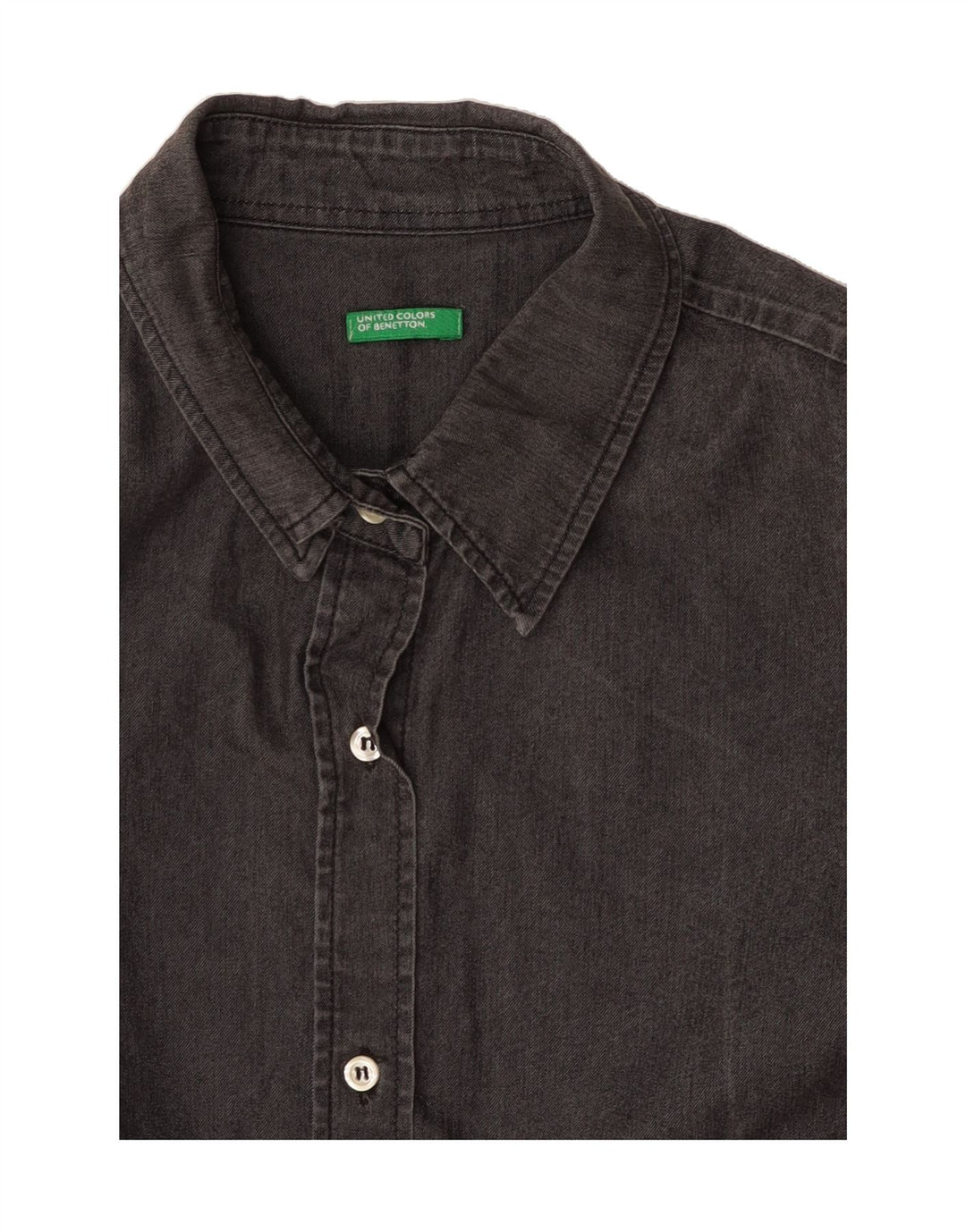 BENETTON Womens 3/4 Sleeve Denim Shirt UK 14 Large Grey Vintage Benetton and Second-Hand Benetton from Messina Hembry 