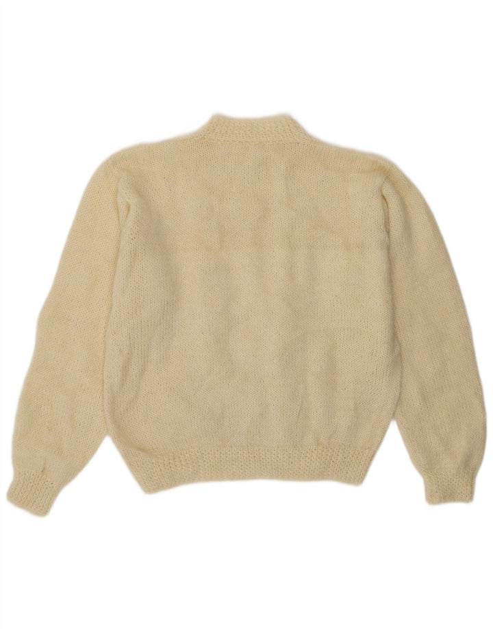 Vintage Dame Turtle Neck Jumper Sweater UK 14 Medium Off White Geometrisk