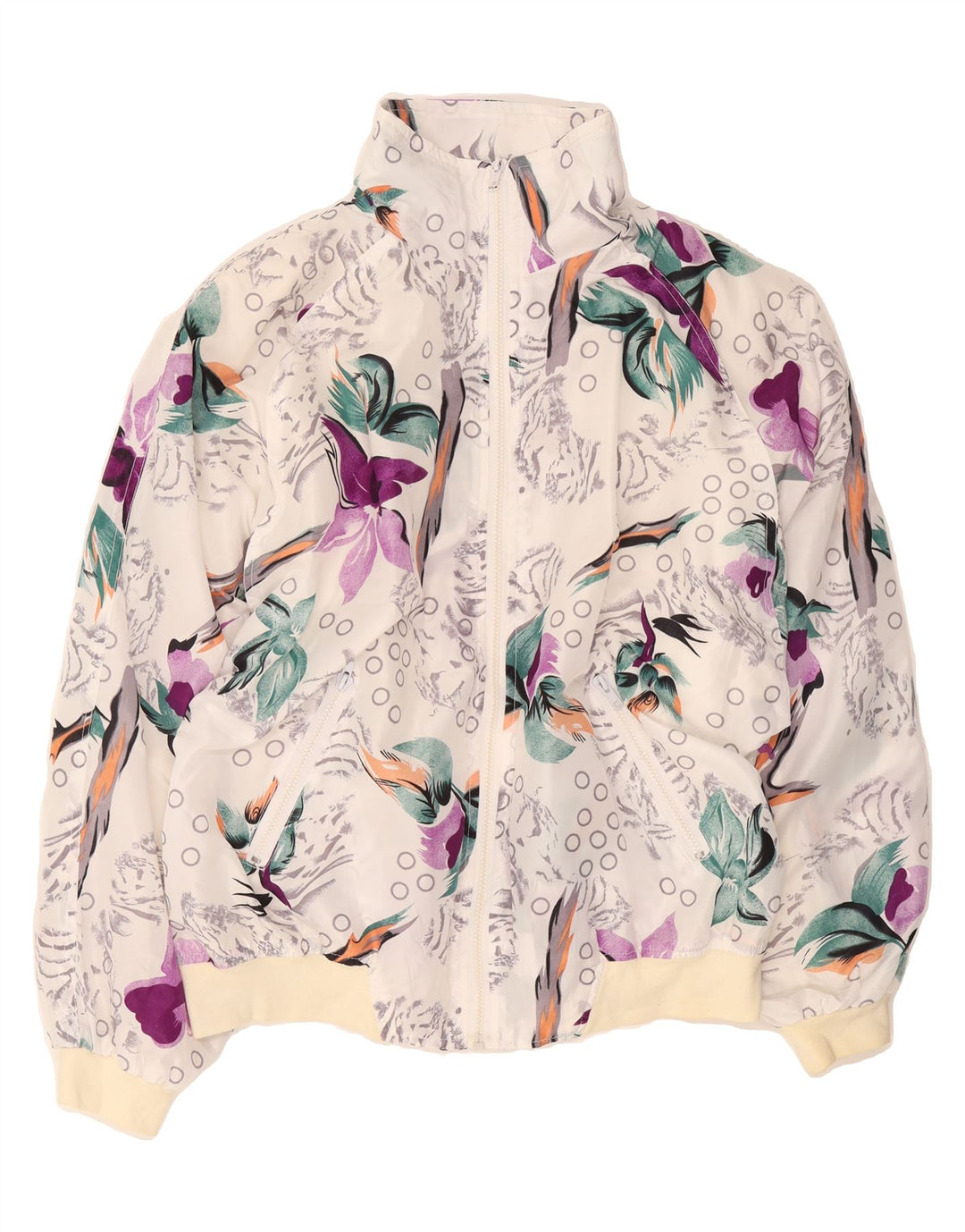 VINTAGE Womens Tracksuit Top Jacket IT 50/52 2XL White Floral Vintage Vintage and Second-Hand Vintage from Messina Hembry 