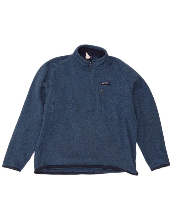 Patagonia Herre Zip Neck Sweatshirt Jumper Stor Blå Polyester