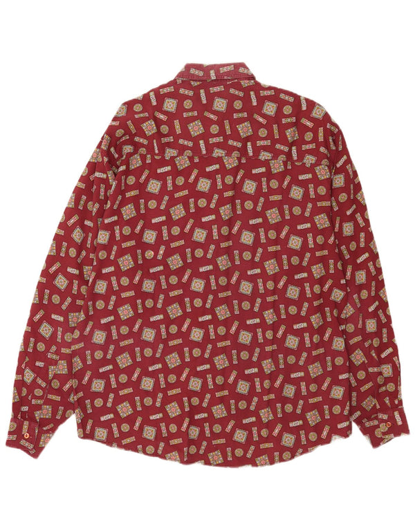 Vintage herre abstrakt mønster skjorte stor bordeaux