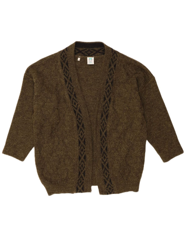 Vintage Womens Open Cardigan Sweater UK 16 Large Khaki Geometric