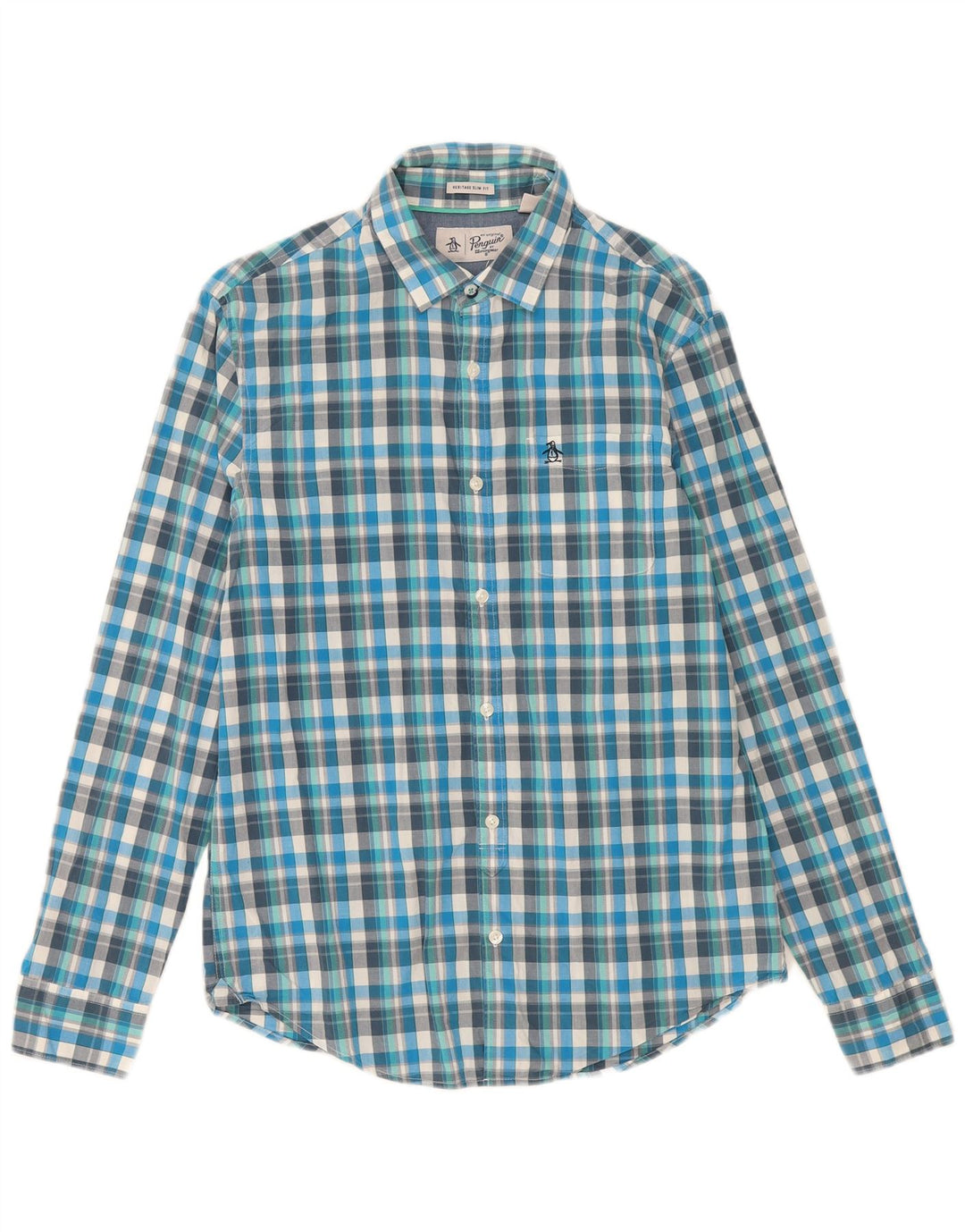 Penguin Heritage Slim Fit Skjorte Medium Blue Check