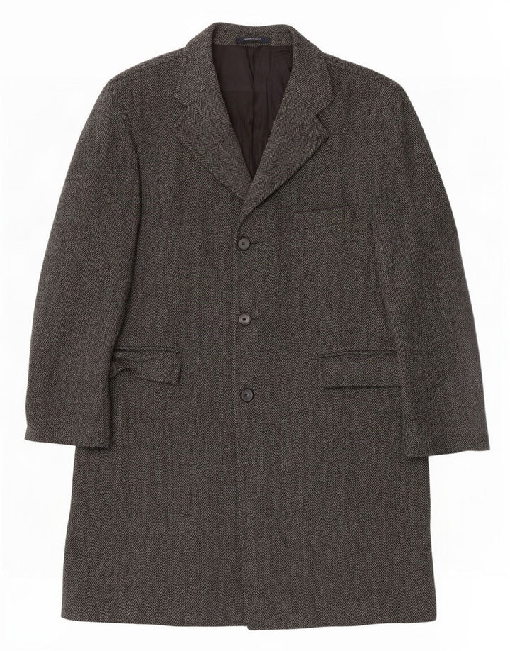 Vintage Herre Overfrakke IT 54 2XL Grå Sildebens Virgin Wool