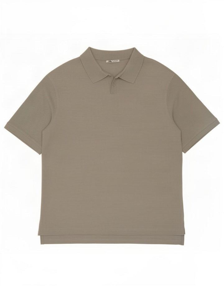 Zara herre poloshirt, stor grå nålestribet bomuld