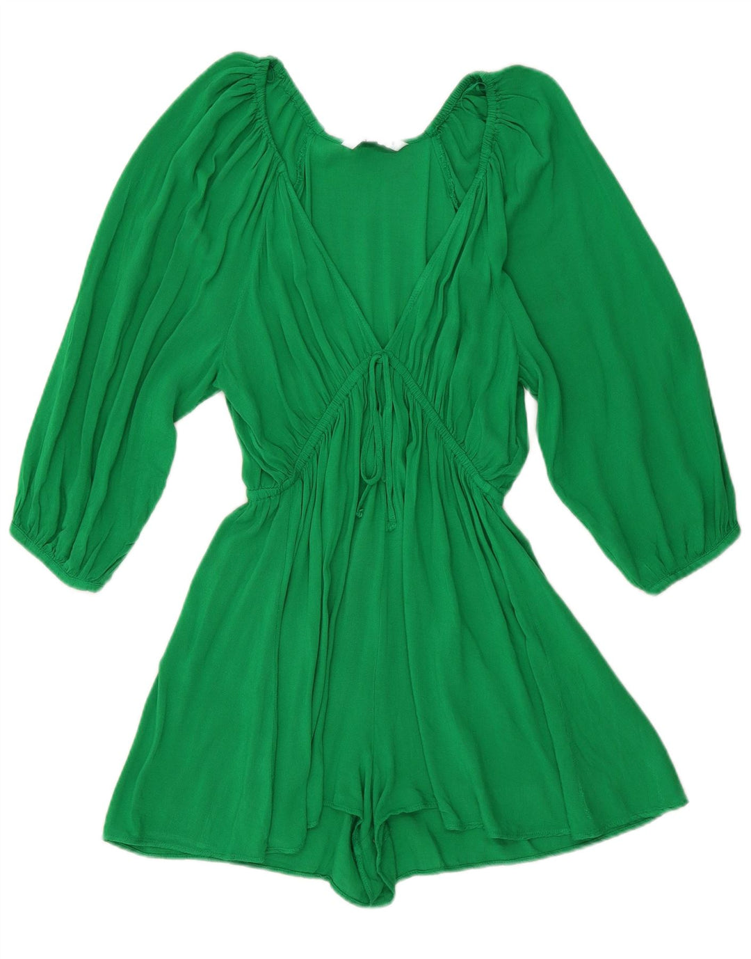 Zara Dame 3/4 ærmet Playsuit UK 14 Medium Green Viscose