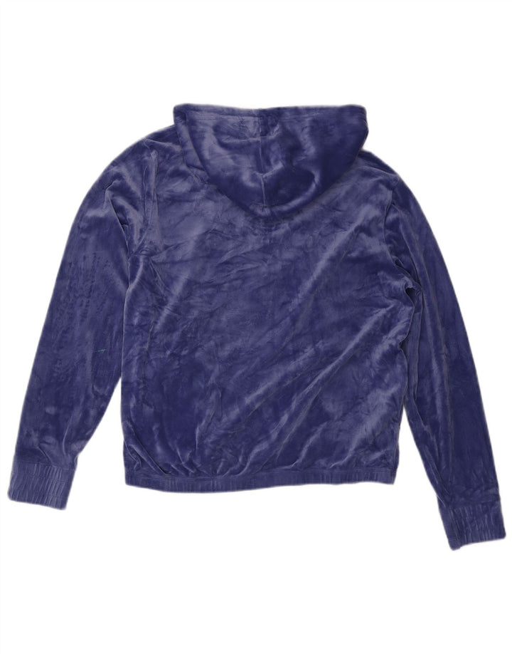 FILA Womens Graphic Zip Neck Hoodie Jumper UK 14 Medium Blue Polyester