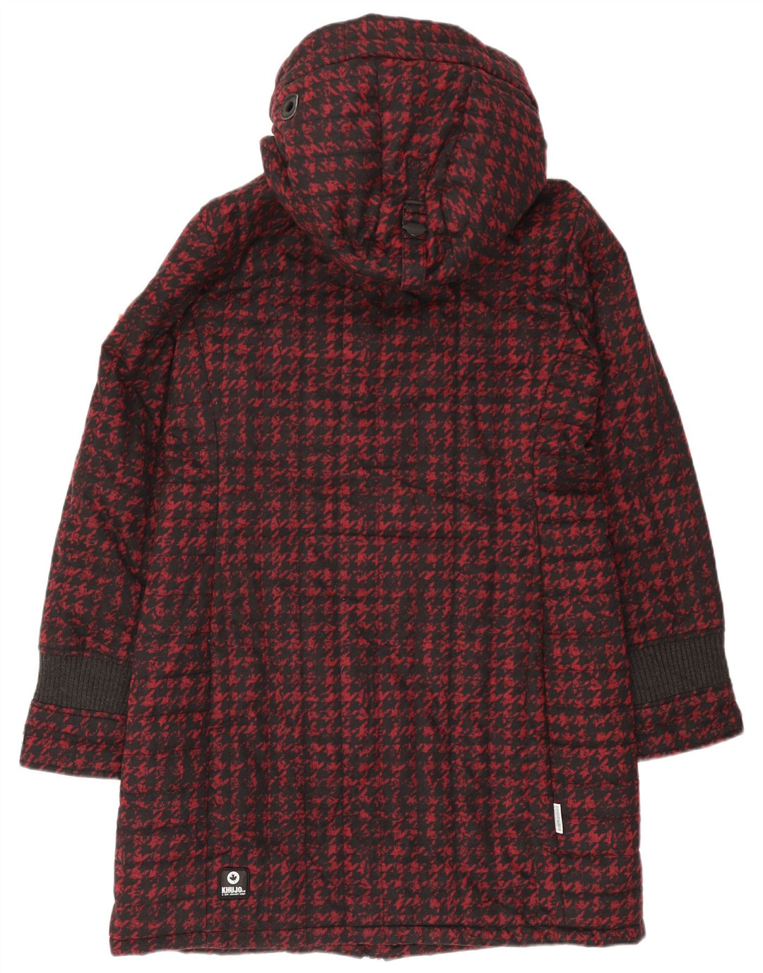 KHUJO Polstret frakke med hætte til kvinder UK 18 XL Rød Houndstooth Polyester