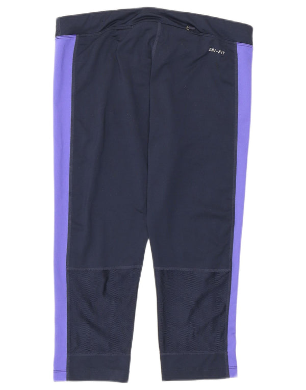 Nike Dame Dri Fit Capri Leggings UK 12 Medium Navy Blue Colourblock