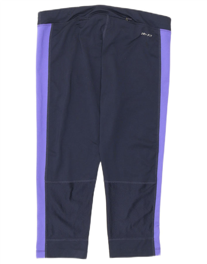 Nike Dame Dri Fit Capri Leggings UK 12 Medium Navy Blue Colourblock